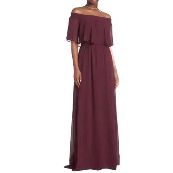 hacienda maxi dress Show Me Your Mumu Hacienda Maxi Dress Medium NWT Merlot Chiffon Off Shoulder